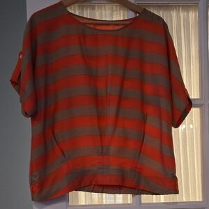 New York & Company Red and Brown Striped Blouse